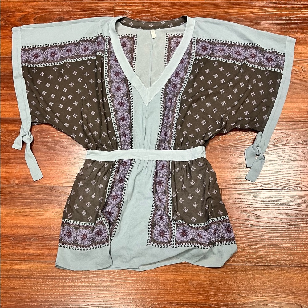 Free People Santa Cruz Mini Dress Size Small Dusty Blue Gray Kimono Tunic